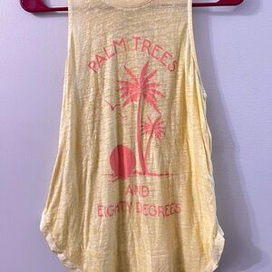 Yellow Sleeveless Top with Palm Tree Print